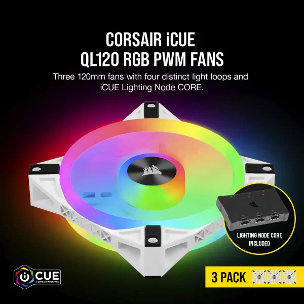 فن کیس کورسیر iCUE QL120 White RGB بسته 3 عددی - 2