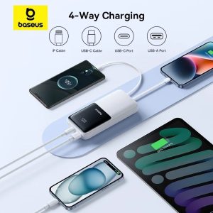 پاوربانک 20000 باسئوس Baseus Lipow Dual-Cable P10079102123-00 توان 22.5 وات با 2 کابل متصل